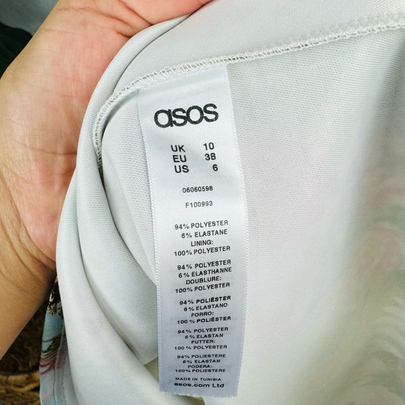 ASOS Gold Pastels Baroque Garden Pleated Off Shoulder Barot Dress - Picture 8 of 8
